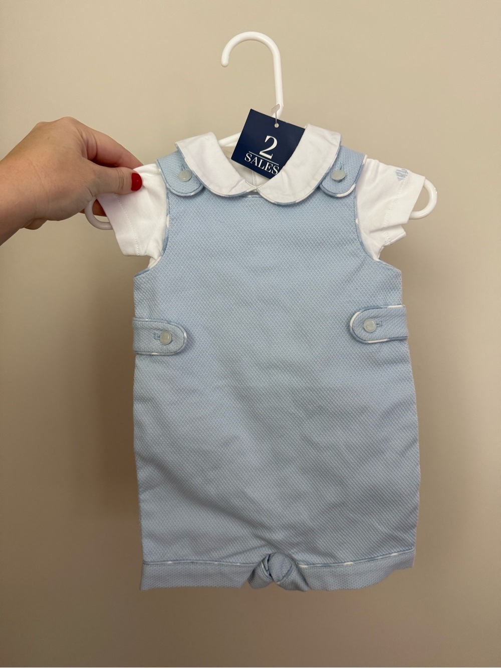 Polo Ralph Lauren Baby Blue 2 Piece Shortall Set 3M SS20 Sample Rare